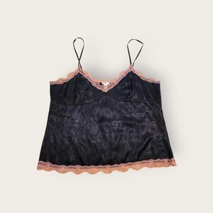 Vintage Y2k Old Navy black with pink lace trim empire waist babydoll camisole